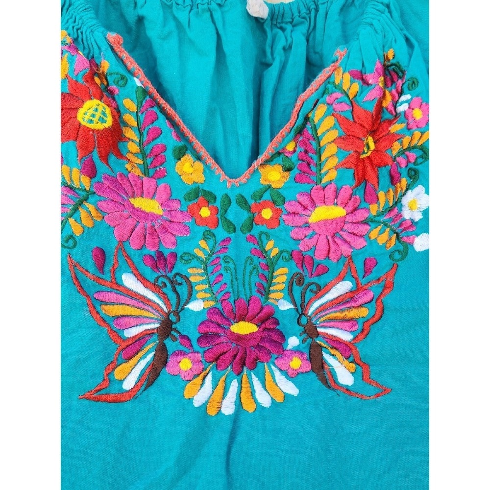 Floral Embroidered Boho Festival Puff Sleeve Garden Party Bright Woodland Medium - Picture 2 of 4